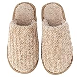 Enteer Women's Slippers Memory Foam Slippers Outdoor Indoor Warm Plush Bedroom Golden thread Couple Slipper Brown US 5-6