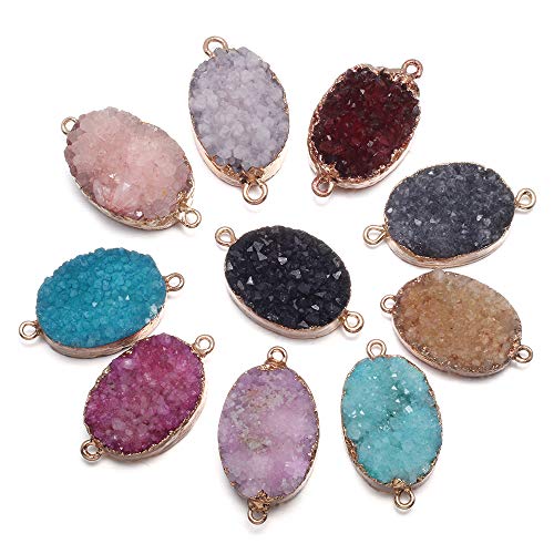 Natural Egg Shape Druzy Agate Stone Pendant Connectors Healing Chakra Reiki Gemstone Link Charms for Jewelry Making Random 5 Pcs