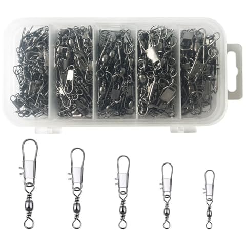 Rerii Fishing Swivels Snaps, Rolling Barrel Fishing Swivel with Safty Snap for Saltwater Freshwater, Assorted Sizes, 200 Pack Cover