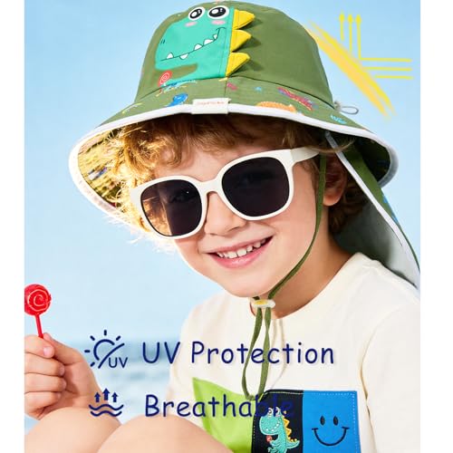 Kids Sun Hat with Neck Flap, Convertible Dinosaur Bucket Hat for Beach — view 4
