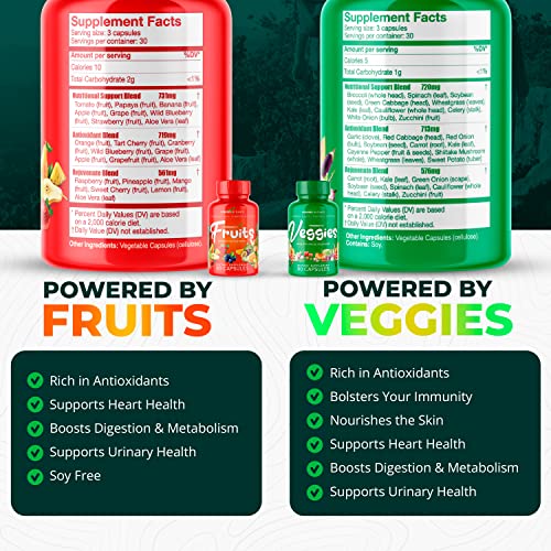 Powered X Plants Fruits & Veggies Capsules - Natural Superfood Packed With Vitamins & Minerals - Fruit & Vegetable Supplements For Adults Pack Of 2, 90 Capsules Each #TOP2