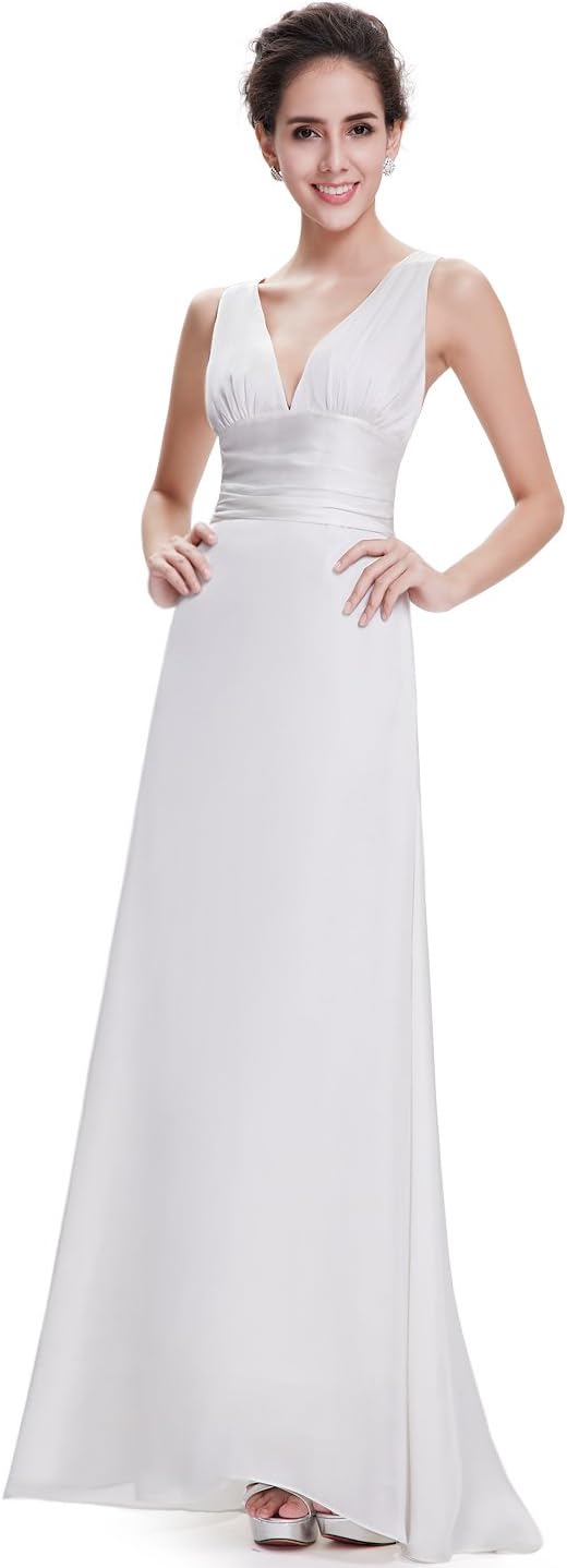 Ever Pretty Women's Trailing V-Neck Ruffles Cross Back Bridesmaid Dress, White, 12