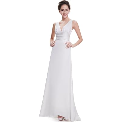 Ever Pretty Women's Trailing V-Neck Ruffles Cross Back Bridesmaid Dress, White, 12