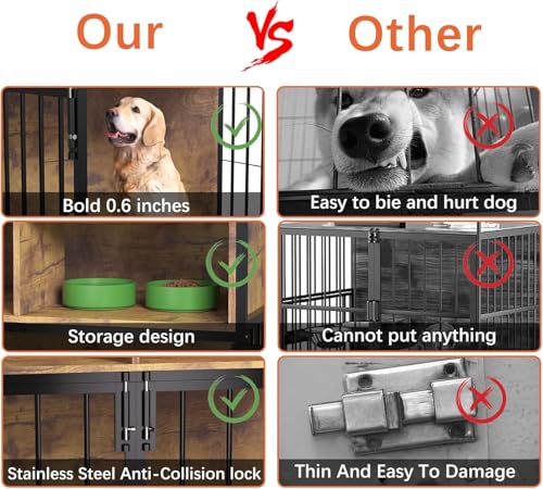 Hundekäfig Möbel, Hundebox für Zuhause, Hundekiste für Hunde, Hölzerne Hundezwinger mit Schublade, 2 Türen, Moderne Hundehütte Holz Indoor für Große Hunde, Hundekäfig für Zuhause, 100x52x93 cm, Braun