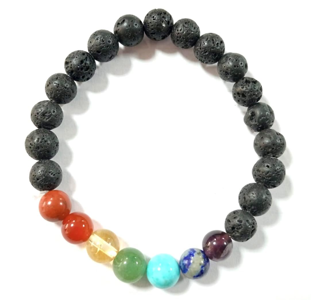 Prajet Natural Healing Crystal Combination 8mm Rounds Beads Bracelet for Health Wealth Education abundance and Good luck Bracelet for Unisex (LEB JET LAVA BEADS BRACELET) - Image 2