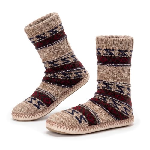 Image of Cozylook Mens Slippers Soft Sole Non Slip Fleece Lined Slipper Socks | High shaft knit upper, warm sherpa interior, cushioned underfoot comfort, grippy bottom for winter home, dorm and travel