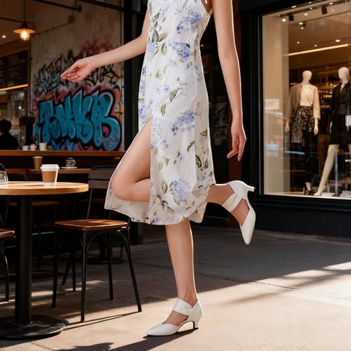 Image of RIBONGZ Kitten Heels for Women Closed Toe Comfortable Low Heels Pointed Toe Sexy Slip on Pumps Bridal Party Dressy Shoes