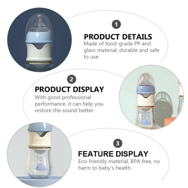 Baby Glass Feeding Bottle with Formula Dispenser Newborn Portable Trip Quick Flush Milk Bottle with S Nipple 0-3M (Glass-Blue, 150ml)