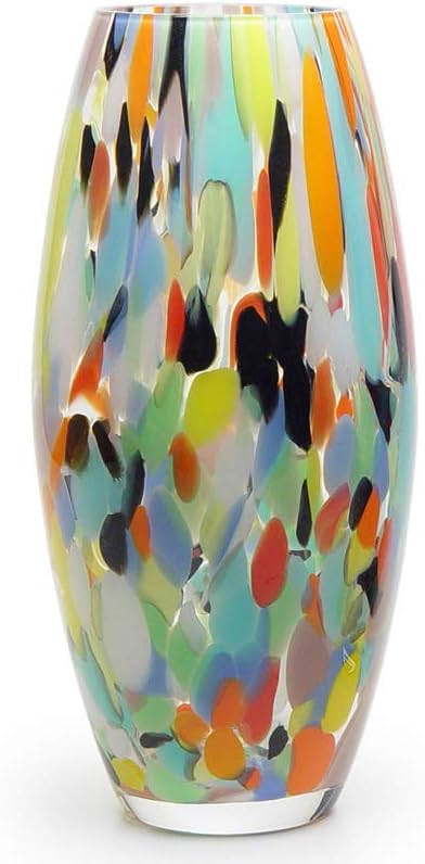 Ca D Oro Colored Glass Vase Confetti Effect Hand Blown Murano-Style Art Glass for Flower, Room Decoration and Centerpiece – Model Oliva G