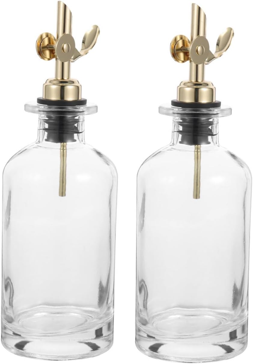 2pcs 500ml Glass Oil Container and Vinegar Dispenser Set with Automatic Open-close Cap, Kitchen Condiment Bottle for Precise Pouring, Gold Color with Protective Foam Box