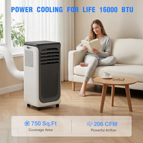 Image of 16000 BTU Portable Air Conditioner, 3-in-1 AC Unit with Cool /Dehumidify /Fan, Quiet Bedroom AC with Remote & WiFi Control, Cools Up to 750 Sq.Ft, Easy-Roll Portable Window AC Alternative