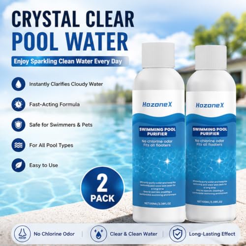 Swimming Pool Purifier, Pro Pool Water Purifier Liquid – Crystal Clear Pool Water | Safe for Inground, Above-Ground Pools & Water Features | Fast-Acting Pool Clarifier - Hozone X-2 Pack