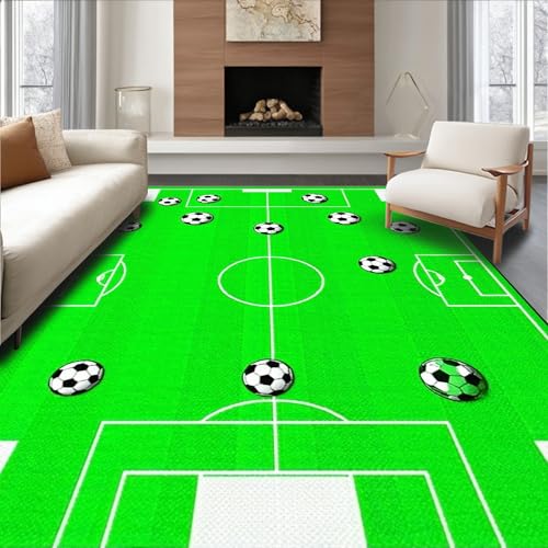 ODIKA 5x7 Flatwoven Soccer Rug, Non-slip, Washable, Green