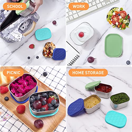 Tanjiae Stainless Steel Snack Containers For Kids | Easy Open Leak Proof Small Food Containers With Silicone Lids - Perfect Metal Toddler Lunch Box For Daycare And School (8Oz) #TOP5