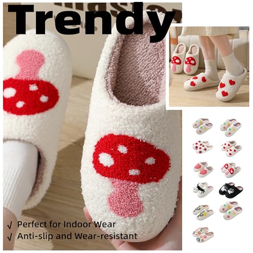 Women's Plush Furry Slippers - Cute Cat & Flower Patterns, Cloud Soft, Anti - slip Wear - resistant, Trendy Indoor Mules for Fashion - seeking Females.3