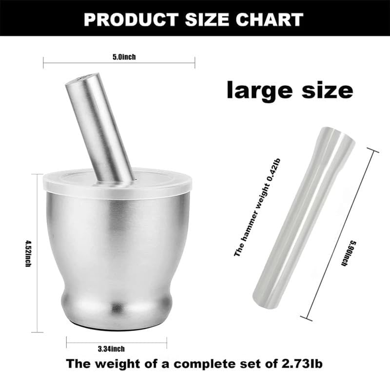 Pestle and Mortar Spice Pill Crusher Set with Protective Lid
