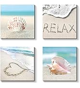 TAR TAR STUDIO Coastal Beach Picture Wall Art: Seascape Painting Seashell Giclee Print on Canvas ...