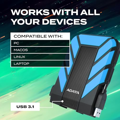 Image of ADATA HD710 Pro 2TB 3.5 inch SATA III External Hard Drive /HDD with IP65 Rating Blue, for Windows with Waterproof and Shockproof Technology - AHD710P-2TU31-CBL