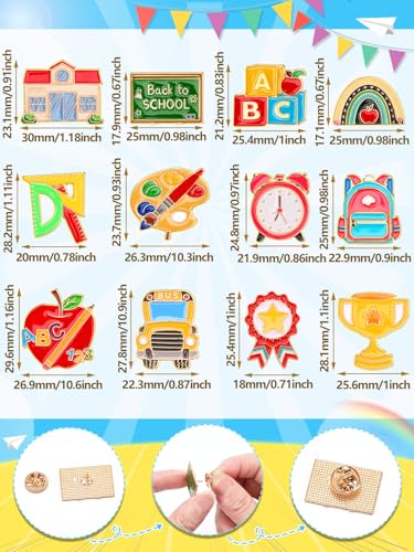 Image of JUNEBRUSHS 28PCS Back to School Enamel Pins Cute Brooch Pins | Welcome Back to School Party, Classroom Favor Supplies, Exchange Gift Clothes Hat Accessories