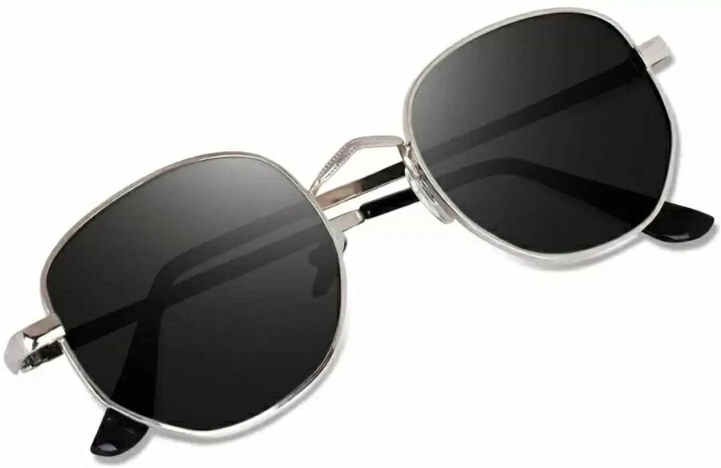Hexagon Glasses Silver Frame Black Shades, Photo Props Unisex Sunglasses (Pack of 1 (Black)) -022-picture-35