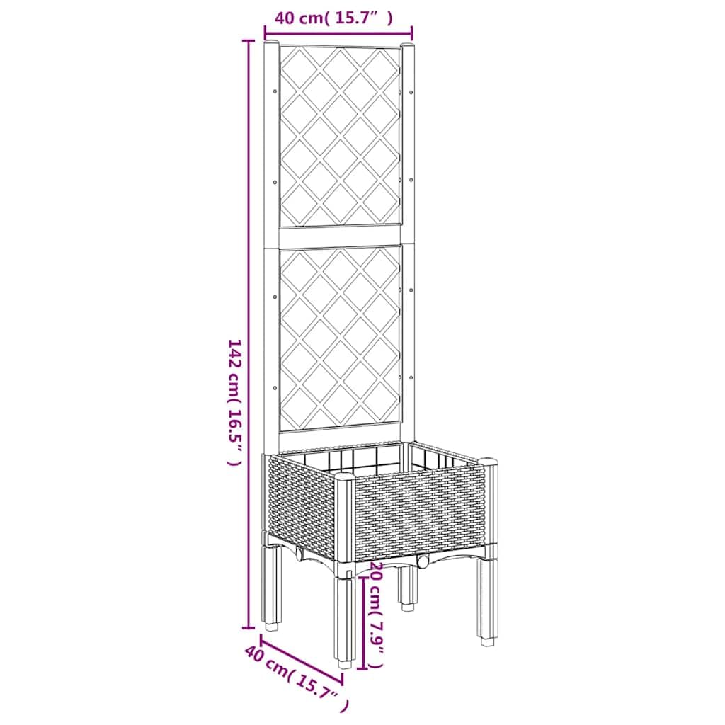 Jardiniere avec Treillis Bleu Gris 40 x 40 x 142 cm PP, Pot Cache Plante Fleur Exterieur Balcon terrasse Jardin, Support Drainage Reserve Eau Design rotin