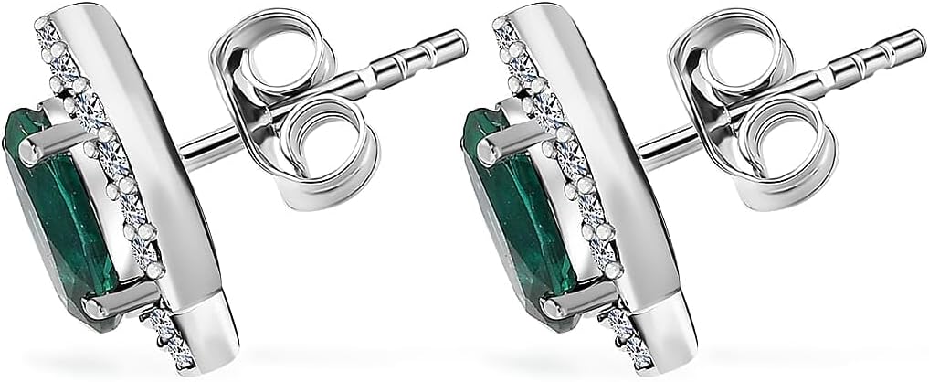 AAA Luxuriant Lab Grown Emerald and G-H SI Lab Grown Diamond 2.26 ctw Earrings in 10K White Gold Christmas Gifts