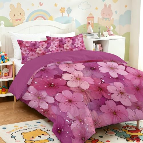 Linge de lit en microfibre rose avec parure fleurs de cerisier - 4