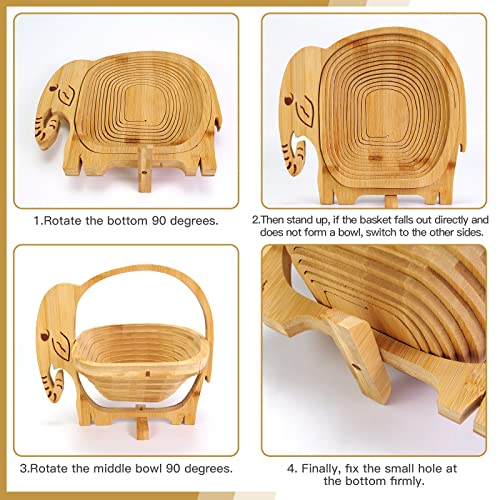 Myosotis Foldable Fruit Basket Collapsible Bamboo Fruit And Veggie Basket,Fruit Bowl Holder Dried Fruit Basket Fo Rchristmas Holiday Party (Elephant) #TOP4