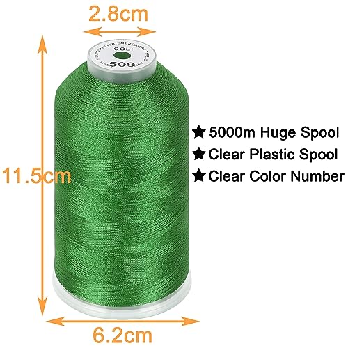 Image of New brothread - Single Huge Spool 5000M Each Polyester Embroidery Machine Thread 40WT for Commercial and Domestic Machines - Leaf Green