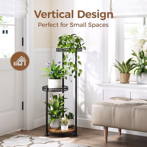 Bamworld Blumenständer Metall Mehrstöckig – Pflanzenständer Modern für Innen – Pflanzenregal Platzsparend, Schwarzer Blumenhocker als Blumentreppe