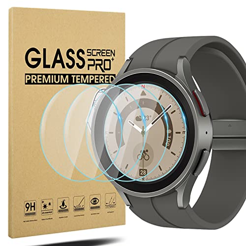 Diruite 4-Piezas Protector Pantalla para Samsung Galaxy Watch 5 Pro 45mm Cristal Templado, Protector Pantalla Cristal HD para Samsung Galaxy Watch 5 Pro 45mm [Sin Burbujas][Cobertura Completa] Cover