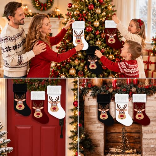 Christmas Stockings 21 inch Large Christmas Stocking Reindeer Animal One Piece Plush Stockings for Christmas Classic White Xmas Stocking Christmas Candy Bag for Christmas Tree Fireplace Family Decor - image 7