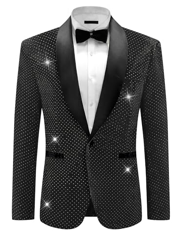 Lars Amadeus Sparkly Blazer for Men's Glitter Diamond Tuxedo Jacket Wedding Rhinestone Shiny Sports Coat