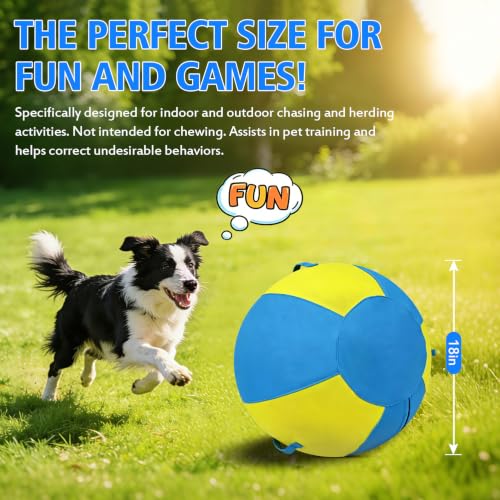 Image of 18 Inch Heavy Duty Herding Ball for Dogs with 3 Handles - Anti-Burst Agility Toy & Tear-Resistant 1000D Oxford Cover, Outdoor Agility Training & Tug Play for Corgis & French Bulldogs