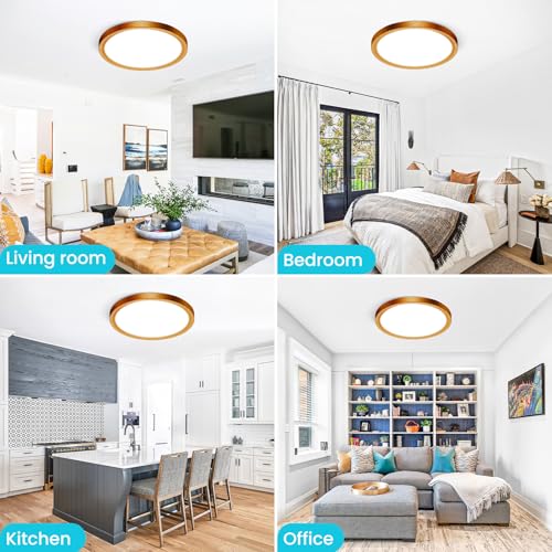 Image of libtit 7 Inch Golden Bronze Flush Mount Ceiling Light, 15W Aureate Ceiling Light Fixture, 3000K /4000K /6500K Color Selectable, Gilded Round Ceiling Lighting for Bedroom Kitchen Pantry