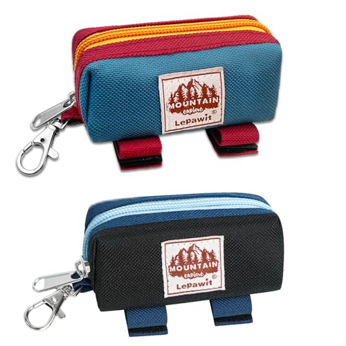 Image of Dog Poop Bag Holder Zippered Pouch, Portable Dog Poop Bag Dispenser with 1 Metal Clip, Fashion Color Matching Canvas Waste Bag Holder for Leashes - Blue & Black