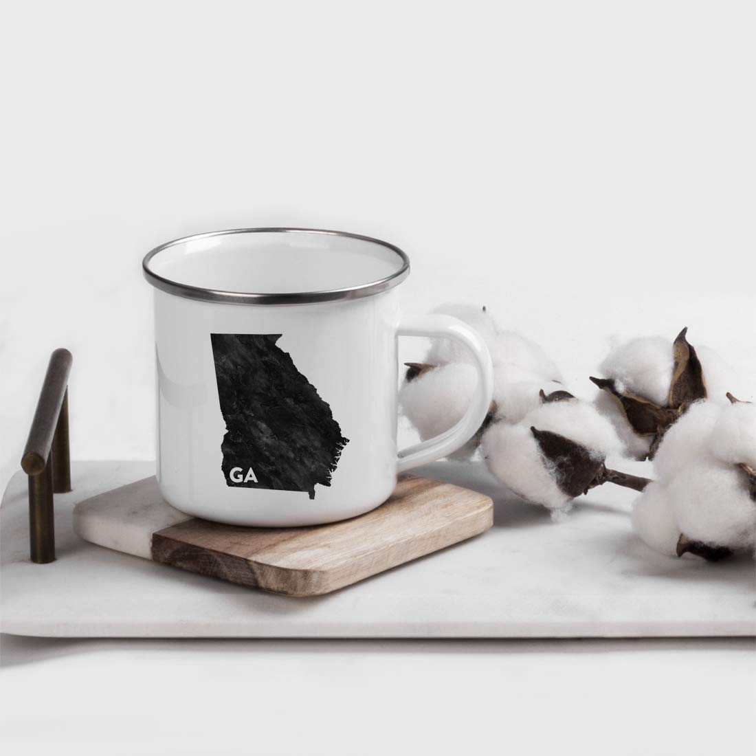 Andaz Press 11oz. US State Stainless Steel Campfire Coffee Mug Gift, Modern Black Grunge Abbreviation, Georgia, 1-Pack, Metal Enamel Camping Camp Cup for Him Her Christmas Hostess Long Distance