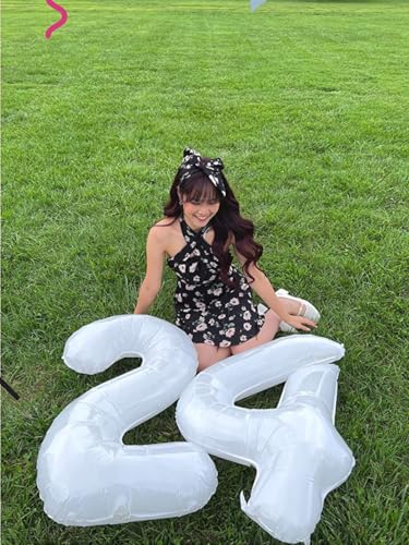 Image of 7 Balloon Numbers Birthday Decorations, 40In White Balloons for Men Women | Eye-catching Appearance, Perfect Decorative Centerpieces, Convenient Self-sealing Structure, Widely for Various Occasions