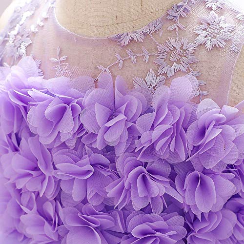 Baby Flower Girl Dresses Infant Toddler Kid 1St 2Nd Birthday Party Dress Lace Flower Embroidered Pageant Wedding Bridesmaid Evening Summer Sleeveless Princess Tutu Tulle Gown Light Purple 6-12M #TOP3