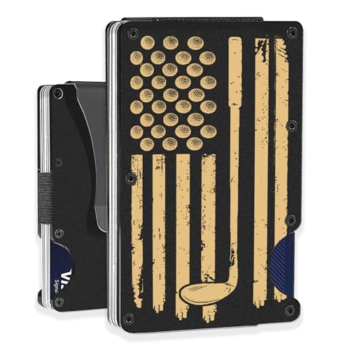 Custom Aluminum Card Holder for Men, Golf Gifts for Men - Birthday Gifts for Golfers - Golfing Lovers, Minimalist Metal Wallet with Money Clip, Metal Wallet, Veteran Gifts