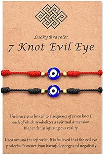 7 Knot Kabbalah Evil Eye Charm Bracelets for Protection and Luck Adjustable Hand-Woven Cord Thread Friendship Bracelet Amulet Jewelry
