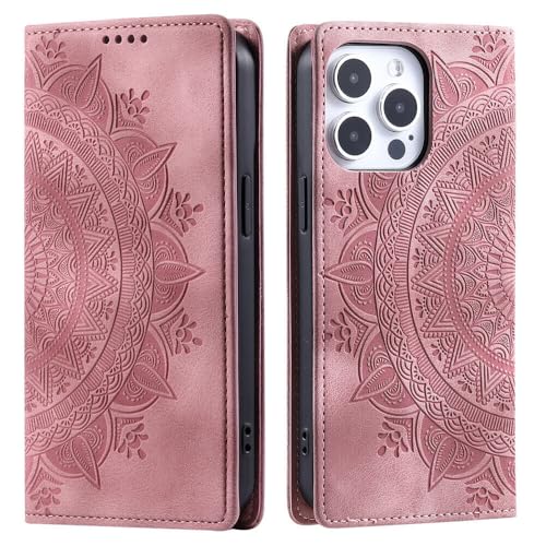 Étui iPhone 12 / 12 Pro rose protège écran cuir gaufré anti-rayure aimanté