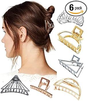 ANNACREATIONS Korean Style Metal glossy Finish Hair Clutcher Golden hair Claw Clip Hair Accessories For Women Girls 6 Count (Pack of 1)