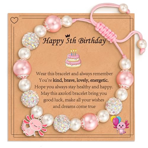 Image of Happy 1-10 Year Old Birthday Bracelet Gifts for Girls Kids, Adjustable Charm Axolotl Pearl Bracelets as 1 2 3 4 5 6 7 8 9 10 Year Old Birthday Gifts for Her