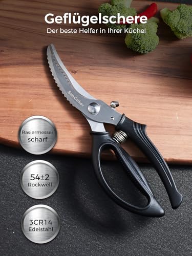 Foto von SimCoker Geflügelschere Profi, Küchenschere,Fleischschere, Robustes Huhn mit Rutschfestem Griff und Sicherheitsverschluss, Fleischschere für Fleisch, Huhn, Knochen, Geflügel, Federbelastet