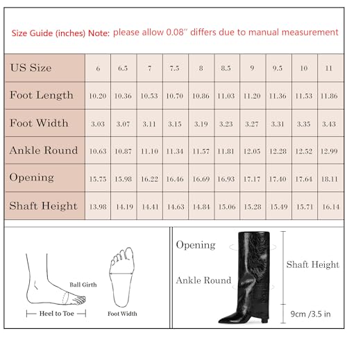 Image of Modatope Black Womens Boots Chunky Heel Fold Over Knee High Boots Pointed Toe Dress Fashion Tall Long Shark Boots Size 9