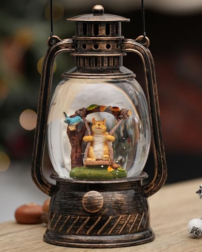 image for PEATOP Thanksgiving Decorations Squirrel Snow Globe,Light Up 6H Timer 