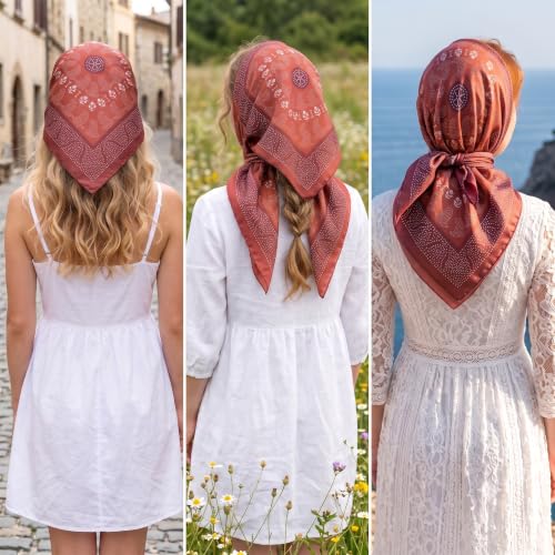 Image of Ravaiyaa - Attitude is everything Women Printed Silk Bandana 21 x 21 Inch Square Headband & Hair Wrap, Soft & Versatile | Fashion Neck Wrap