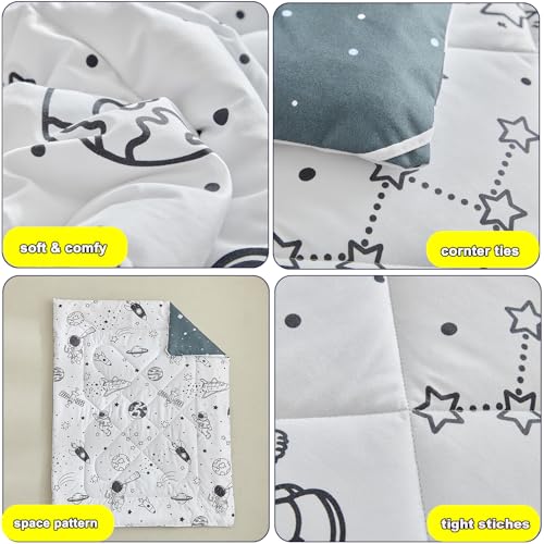 Image of DuShow 4 Piece Toddler Bedding Set for Boys,White Space Crib Bedding Sheets Set,Soft Toddler Comforter Set Bed in a Bag | Include Comforter,Flat Sheet,Fitted Sheet,Pillowcase