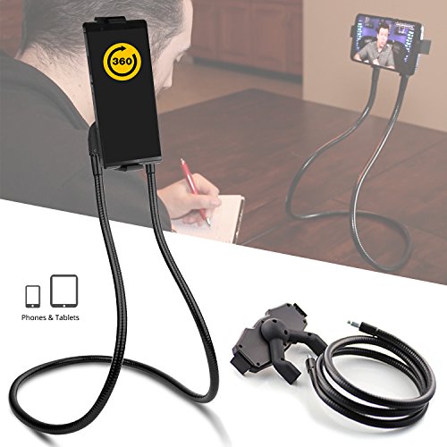 Whyzyv Lazy Neck Holder Hands-free for Cell Phone, Tablet, iPad, Kindle, iPhone. 360 Free Rotating Bracket both Vertical / Horizontal Phone Mount Stand. For watching movie, driving, phone games
